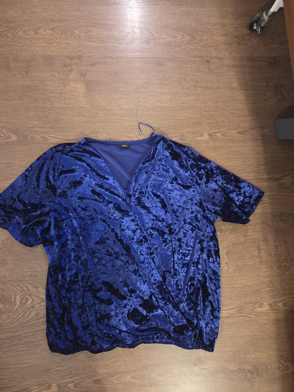M&Co Womens Royal Blue Crushed Velvet Short-Sleeve Top